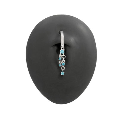 Dangling Blue Crystals Clicker Ring — Open Clicker Mechanism