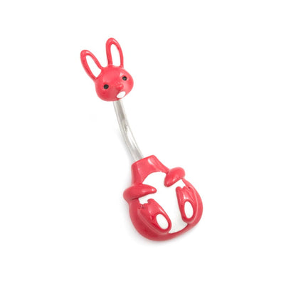 14g 3/8” Red Woodland Bunny Belly Button Ring - Monster Steel