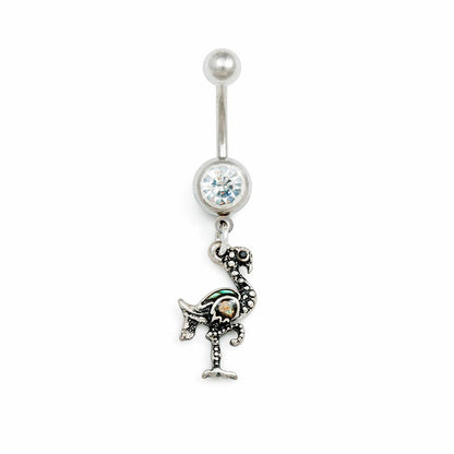 14g 3/8” Vintage Flamingo Dangle Belly Button Ring - Monster Steel