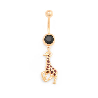 14g 3/8” PVD Gold African Giraffe Belly Button Ring - Monster Steel