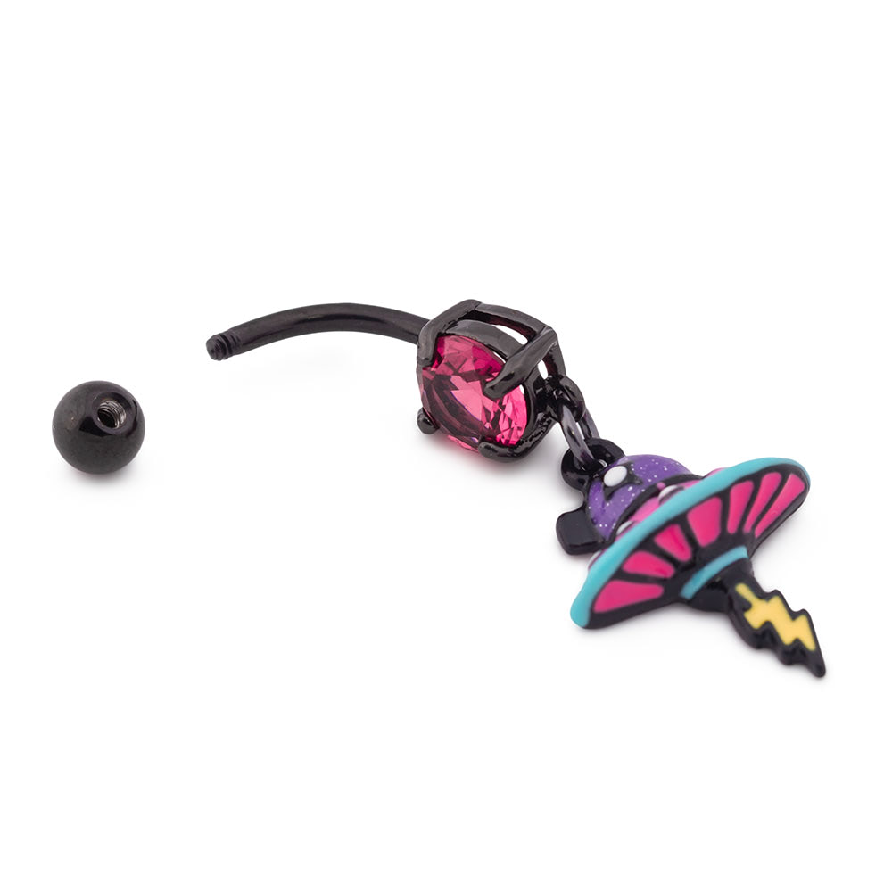 14g 3/8” Neon Spacecraft Jeweled PVD Black Dangle Belly Button Ring