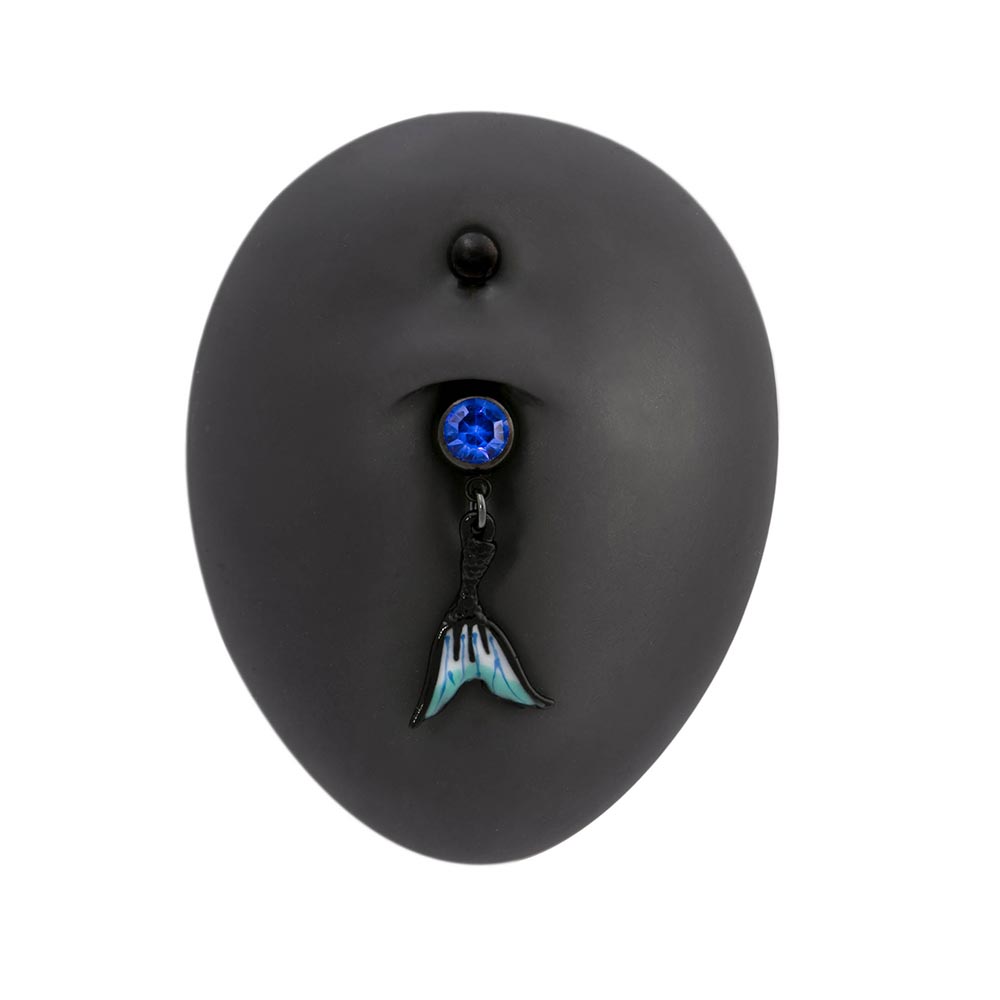 14g 3/8” PVD Black Jeweled Mermaid Tail Dangle Belly Button Ring ...
