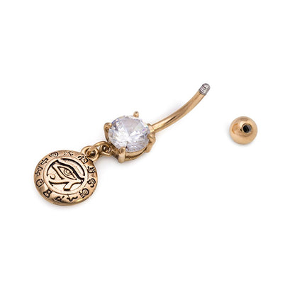 14g 3/8” PVD Gold Crystal Jewel Eye of Horus Dangle Belly Button Ring (Main)