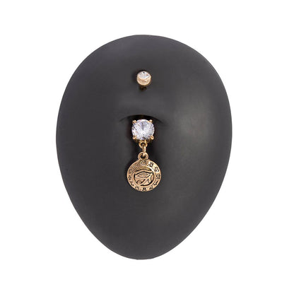 14g 3/8” PVD Gold Crystal Jewel Eye of Horus Dangle Belly Button Ring (Unscrewed)