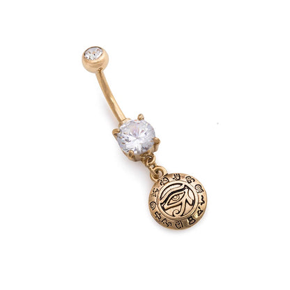 14g 3/8” PVD Gold Crystal Jewel Eye of Horus Dangle Belly Button Ring - Monster Steel