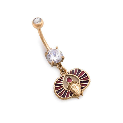 14g 3/8” PVD Gold Egyptian Scarab Dangle Belly Button Ring - Monster Steel