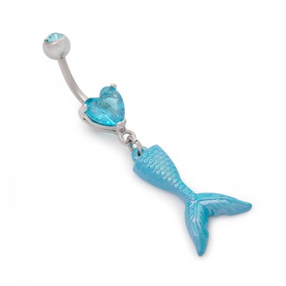 14g 3/8” Sparkle Mermaid Dangle Belly Button Ring - Monster Steel