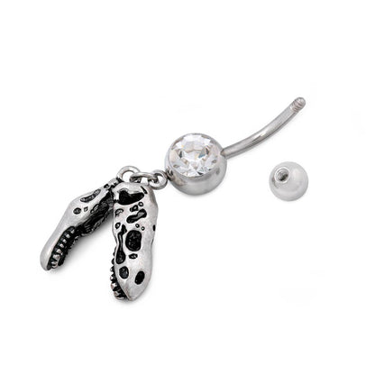 14g 3/8” T-Rex Skull Dangle Belly Button Ring (main)