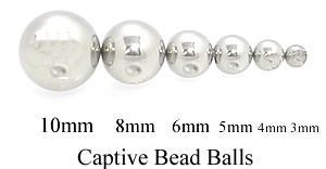 Steel Captive Bead Replacement Balls- 3mm-10mm- Measurements