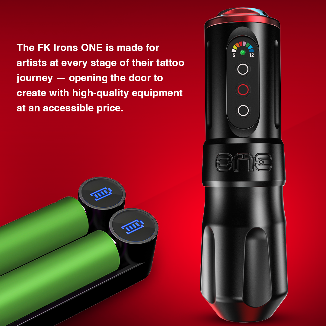 FK Irons One Tattoo Machine with Drop in Battery — 3.0mm or 4.0mm — Pick Color - Monster Steel