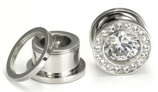 BLING Threaded Tunnel Plugs High Polish Steel Ear Jewelry 0g - 1" - Price Per 1 - Monster Steel