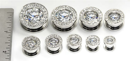 BLING Threaded Tunnel Plugs High Polish Steel Ear Jewelry 0g - 1" - Price Per 1 - Monster Steel