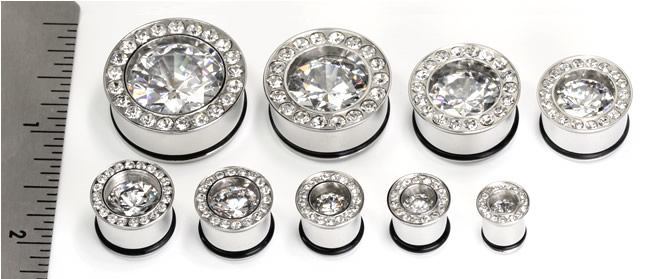 Single Flare BLING Plugs High Polish Steel Ear Jewelry 0g - 1" - Price Per 1