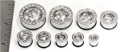 Single Flare BLING Plugs High Polish Steel Ear Jewelry 0g - 1" - Price Per 1 - Monster Steel