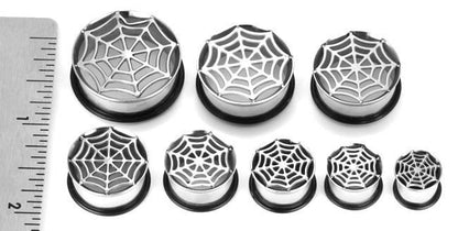 Single Flare Impression SPIDERS WEB Super High Polish Steel Ear Jewelry 00g - 1" - Price Per 1 - Monster Steel