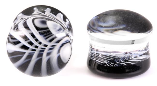 Black and White Double Flared Glass Plug — Price Per 1