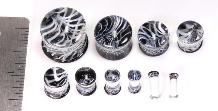 Black and White Double Flared Glass Plug — Price Per 1