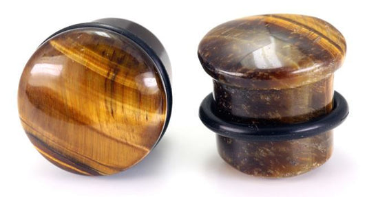 Top Hat BROWN TIGER EYE STONE Plug with Black Oring - 8g - 9/16" - Price Per 1 - Monster Steel