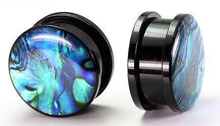 Acrylic Threaded Tunnel with Front ABALONE SHELL in sizes 12g up to 1" - Monster Steel