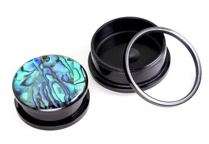 Acrylic Threaded Tunnel with Front ABALONE SHELL in sizes 12g up to 1" - Monster Steel