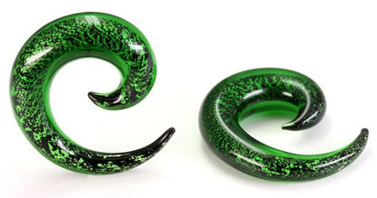 8g - 5/8" Pyrex Glass GREEN Glitter SPIRAL - Price Per 1