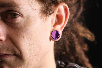 FLAT PLUGS Purple Glass - Ear Gauge Jewelry - Price Per 1 - Monster Steel