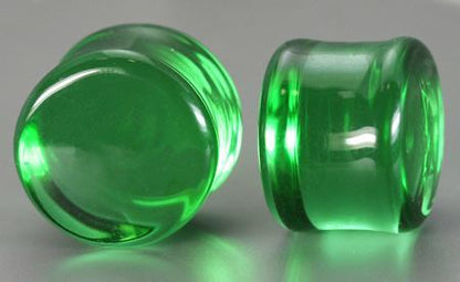 FLAT PLUGS Green Glass - Ear Gauge Jewelry - Price Per 1 - Monster Steel
