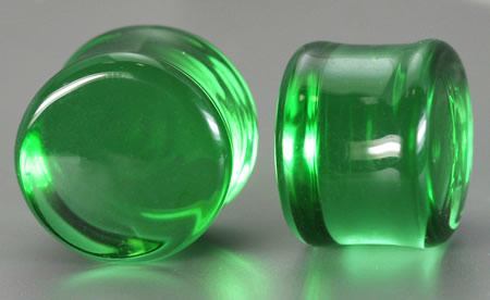 FLAT PLUGS Green Glass - Ear Gauge Jewelry - Price Per 1 - Monster Steel