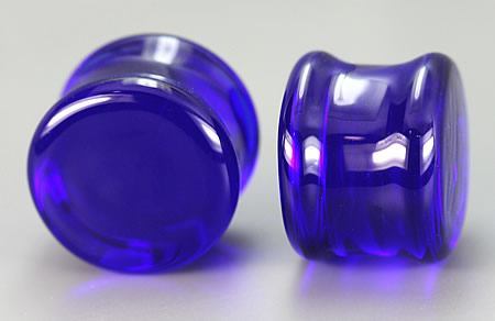 FLAT PLUGS Cobalt Blue Glass - Ear Gauge Jewelry - Price Per 1 - Monster Steel