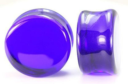 FLAT PLUGS Cobalt Blue Glass - Ear Gauge Jewelry - Price Per 1 - Monster Steel