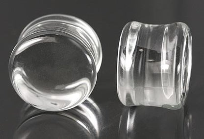 FLAT PLUGS Clear Glass - Ear Gauge Jewelry - Price Per 1 - Monster Steel