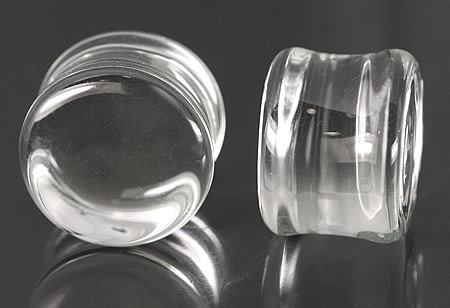FLAT PLUGS Clear Glass - Ear Gauge Jewelry - Price Per 1 - Monster Steel