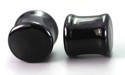 FLAT PLUGS Black Glass - Ear Gauge Jewelry - Price Per 1 - Monster Steel