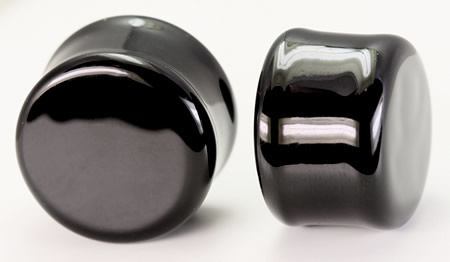 FLAT PLUGS Black Glass - Ear Gauge Jewelry - Price Per 1