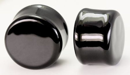 FLAT PLUGS Black Glass - Ear Gauge Jewelry - Price Per 1 - Monster Steel