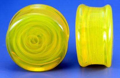 FLAT PLUGS Swirl YELLOW Glass - Ear Gauge Jewelry - Price Per 1 - Monster Steel