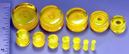 FLAT PLUGS Swirl YELLOW Glass - Ear Gauge Jewelry - Price Per 1 - Monster Steel