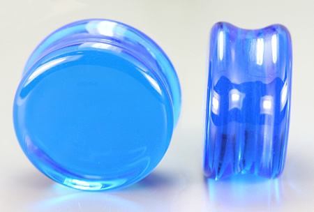 FLAT PLUGS OCEAN BLUE Glass - Ear Gauge Jewelry - Price Per 1 - Monster Steel