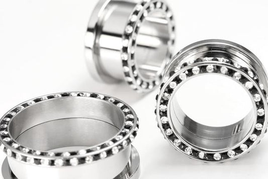 INTERNAL THREADING Black Clear Alternate Stone Setting on Side & Top Rim - 8mm - 26mm - Price Per 1 - Monster Steel