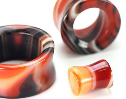 Double Flare Tunnel RED AGATE STONE 0g - 1" - Price Per 1 - Monster Steel