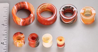 Double Flare Tunnel RED AGATE STONE 0g - 1" - Price Per 1 - Monster Steel