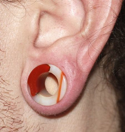 Double Flare Tunnel RED AGATE STONE 0g - 1" - Price Per 1 - Monster Steel