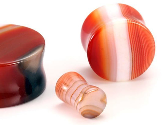 Red Agate Stone Double Flared Plug — Price Per 1 - Monster Steel