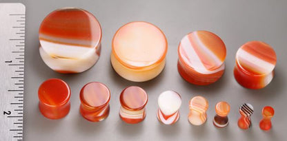 Red Agate Stone Double Flared Plug — Price Per 1 - Monster Steel