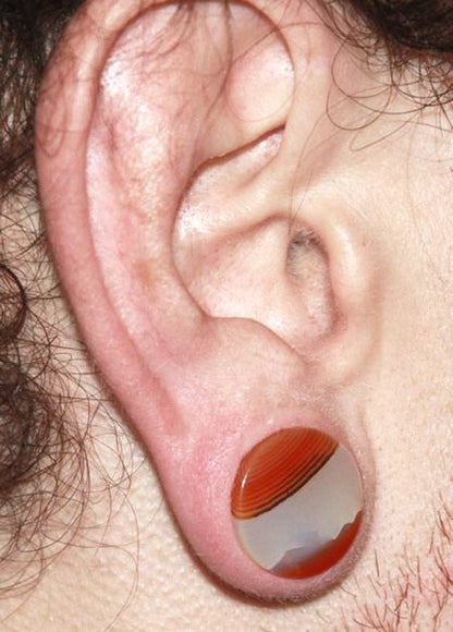 Red Agate Stone Double Flared Plug — Price Per 1 - Monster Steel