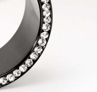 Crystal Jeweled Rim PVD Black Steel Threaded Tunnel — Price Per 1 - Monster Steel