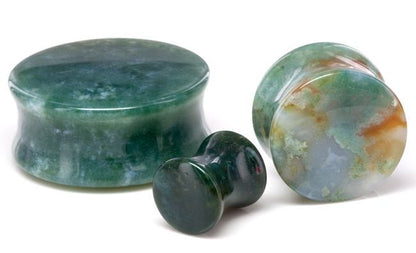 Green India Agate Stone Double Flare Plug — Price Per 1 - Monster Steel