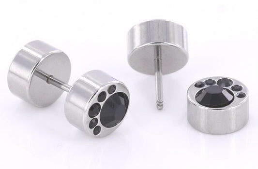 Bear Foot Print on Fake Piercing Plug - 16g thin post - Price Per 1 - Monster Steel