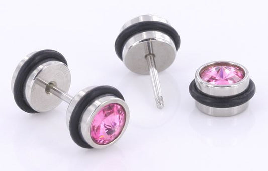 PINK GEM illusion Fake Piercing Plug - Price Per 1 Fake Plug - Monster Steel