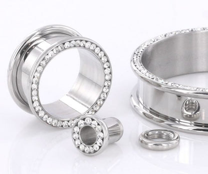 Crystal CZ Stones Threaded Tunnel - 4mm - 46mm - Price Per 1 - Monster Steel